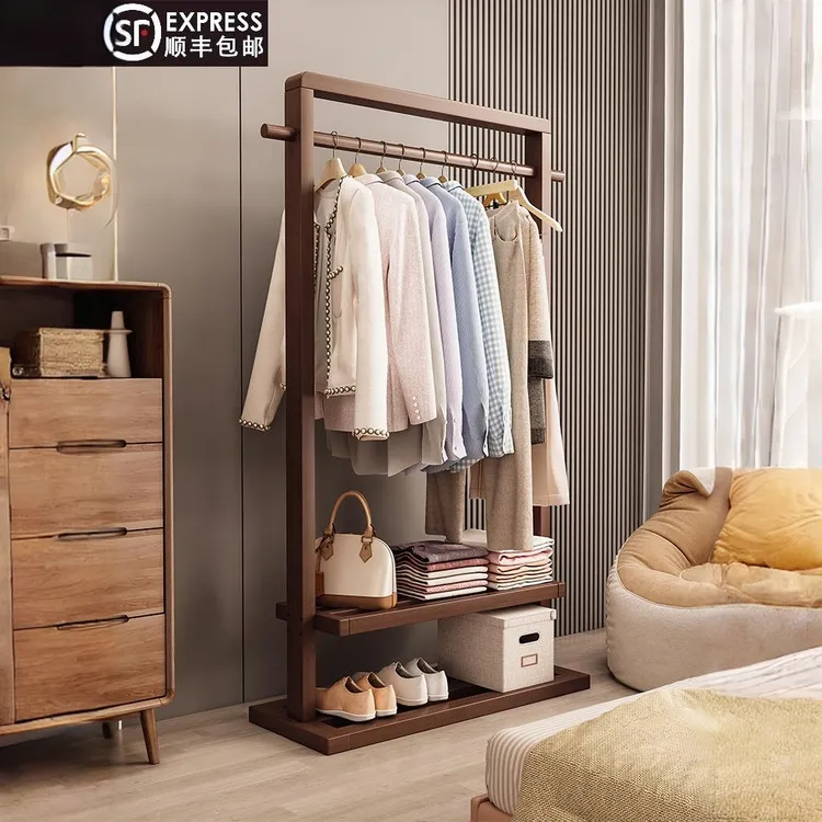 衣帽架晾衣架房间挂衣架实木落地卧室衣帽架客厅新中式民宿衣服架可移动置衣架
