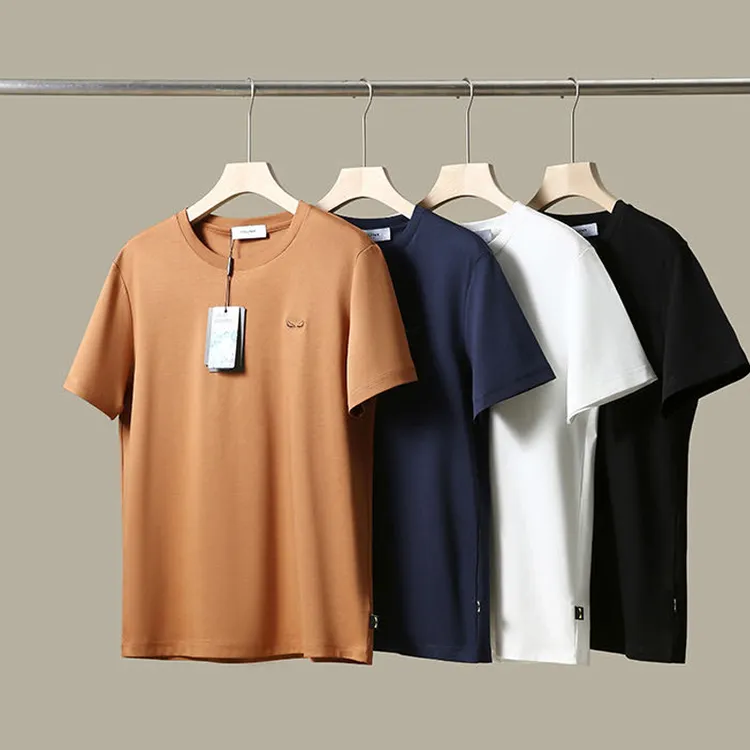 万针刺绣！！液氨丝光匹马棉夏季男士高端柔软亲肤休闲短袖T恤-2323