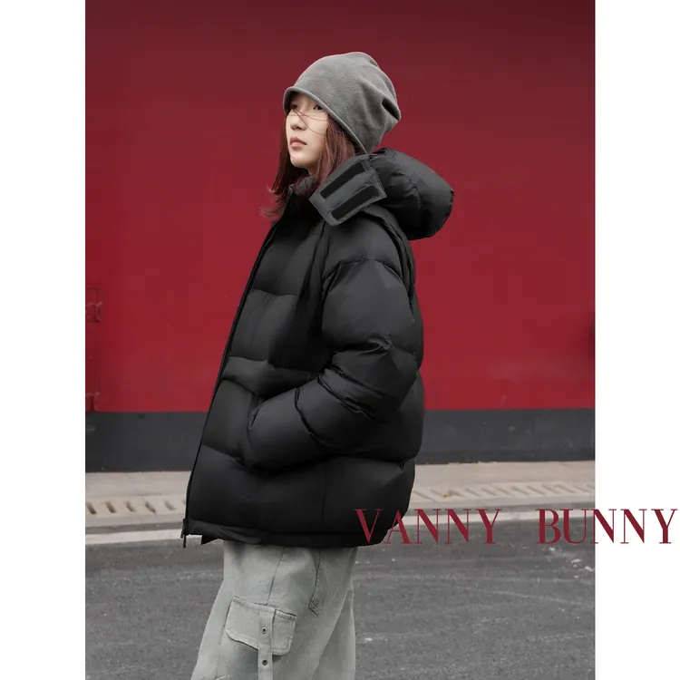 VB棉服可拆卸拉链棉衣男设计时尚时尚都市绗缝厚款保暖连帽短款