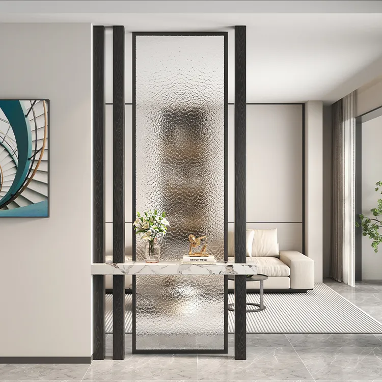 隔断入户水波纹进门新中式玄关钛镁合金高级感长虹玻璃餐客厅屏风