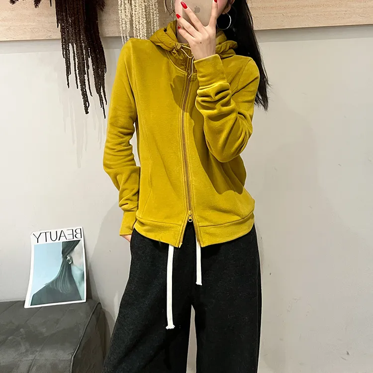 美式拉链连帽卫衣外套保暖慵懒加厚德绒外套女5193-88551-3