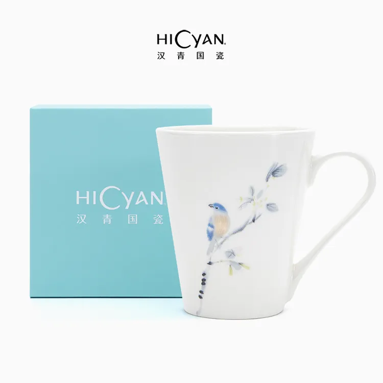 汉青国瓷「春风禾雀」马克杯 中式 喝水 早餐杯 花鸟 咖啡杯