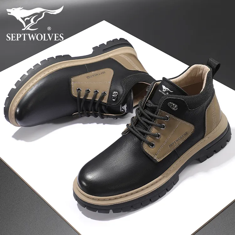 七匹狼男鞋2025秋季新款户外登山靴高帮复古工装靴耐磨大头马丁靴
