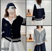 （G681）2025秋季新款大码撞色宽松显瘦针织衫女学院风洋气百搭上衣