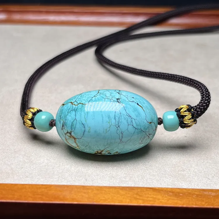 原矿高瓷无优化绿松石锁骨珠 大枣珠直径22对孔34mm男士项链带证