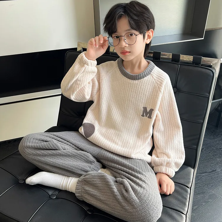 儿童睡衣男童秋冬法兰绒家居服睡衣套装中大童珊瑚绒加绒加厚冬款