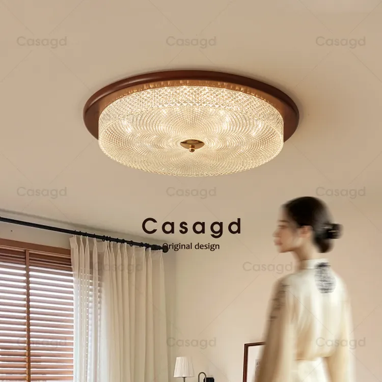 CASAGD美式复古卧室实木吸顶灯法式中古风胡桃木色餐厅书房护眼灯