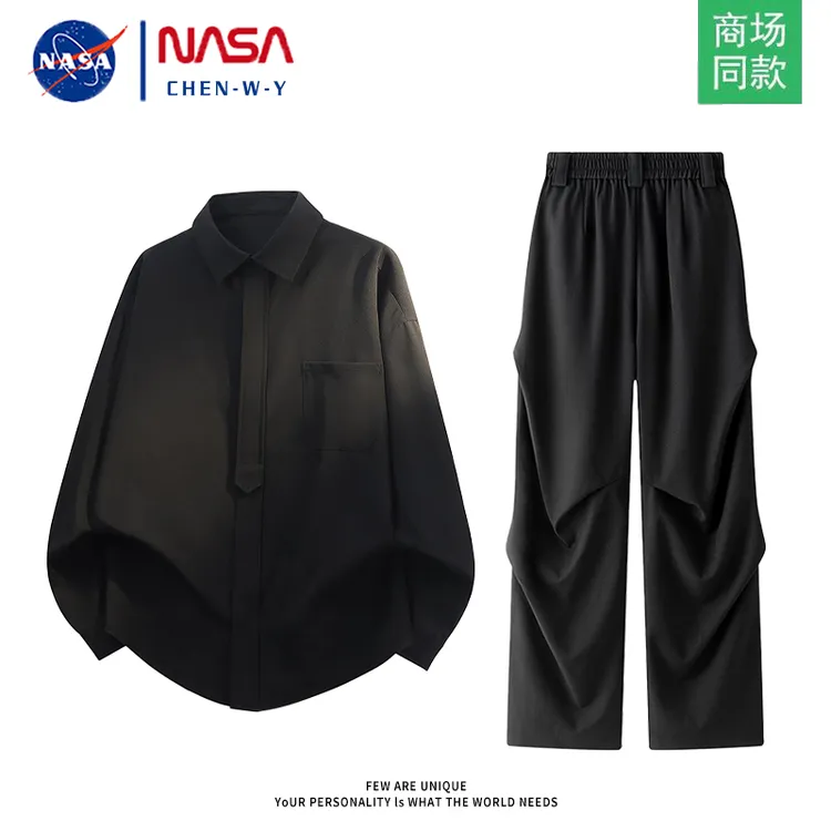 NASA高级感秋冬衬衫套装男款春秋时尚潮流百搭休闲裤套装显瘦秋季