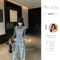 【香香贝蒂】<YiYiii>小个子时尚气质上衣格纹小香显瘦高腰裤背带裤