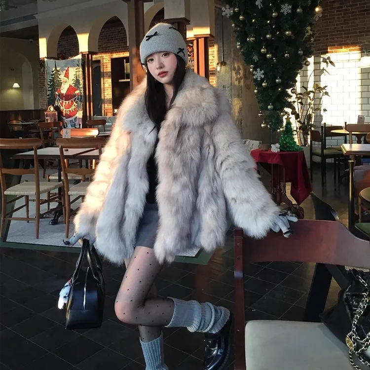 2025冬季新款仿狐狸毛皮毛一体貂皮外套中长女款皮草年轻毛毛大衣