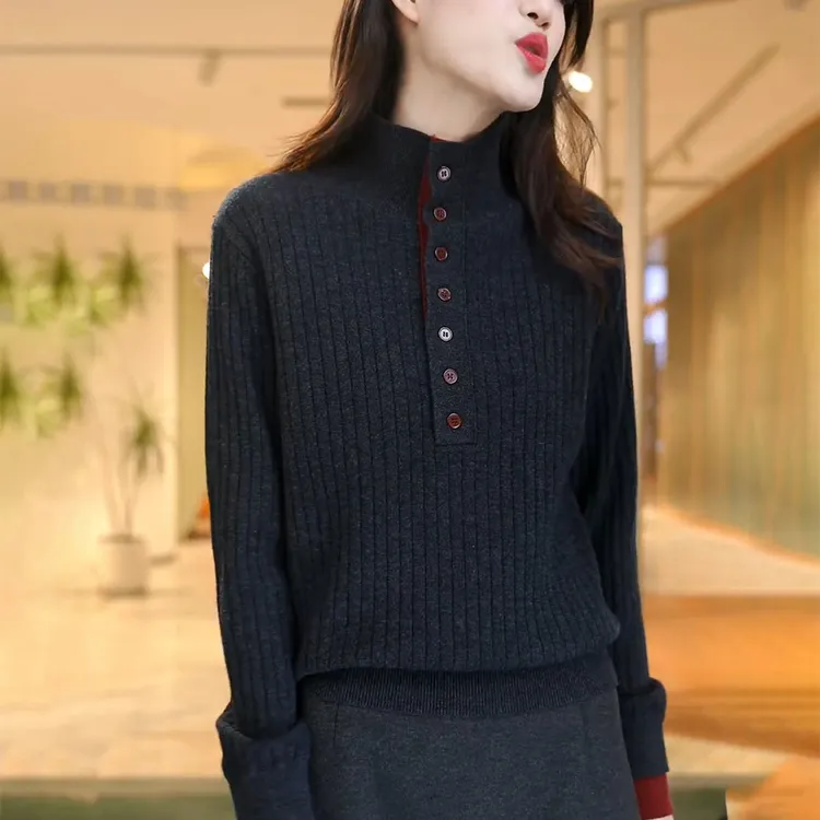 秋冬新款女立领套头毛衣慵懒高级感修身显瘦减龄内搭打底衫上衣