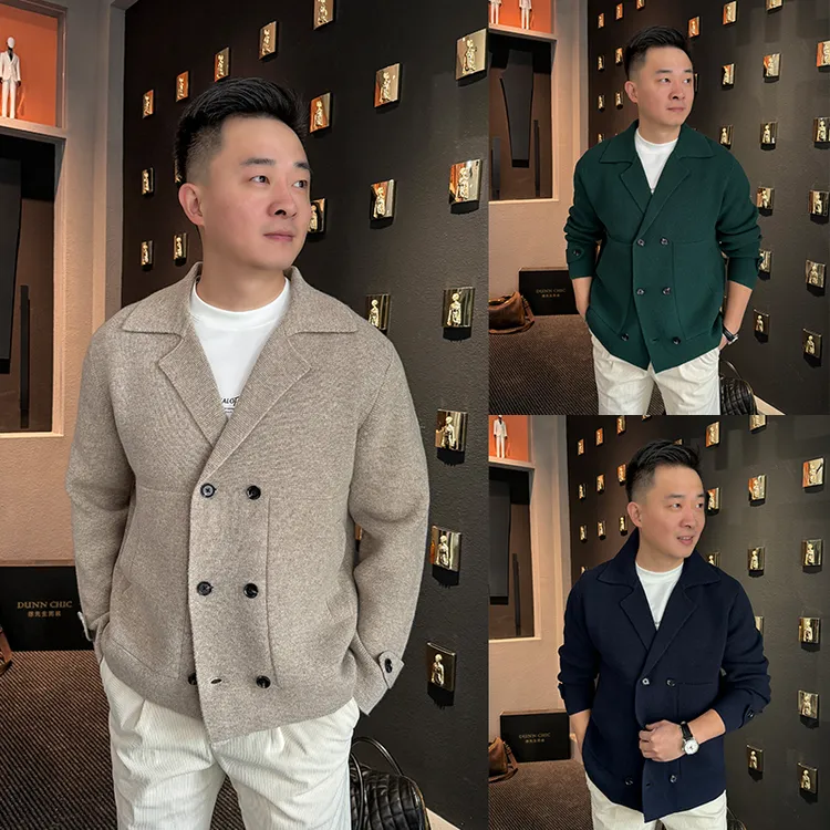 徐先生秋冬高定100%羊毛双排扣针织休闲单西上衣3048