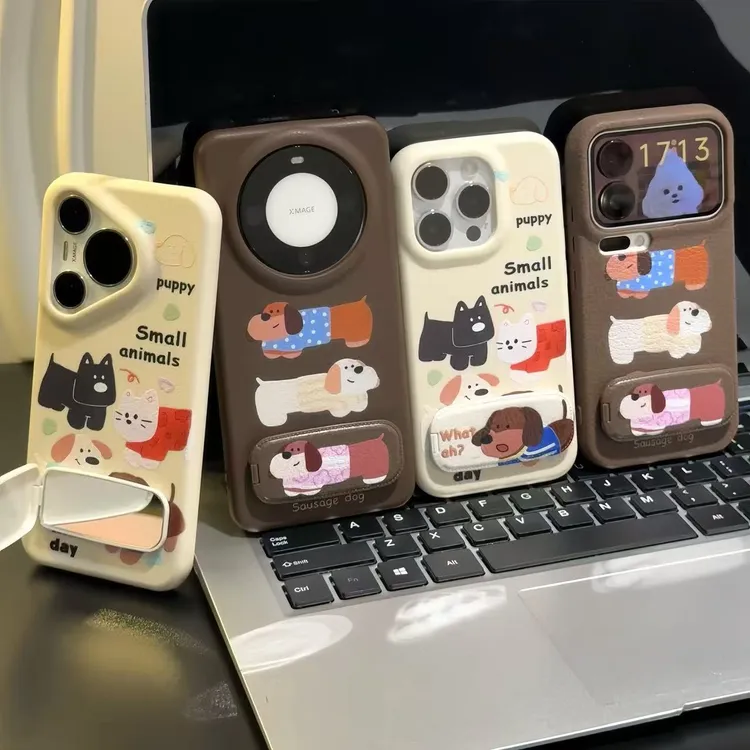 腊肠小狗镜子支架适用苹果16/17promax手机壳华为vivoOPPO小米14