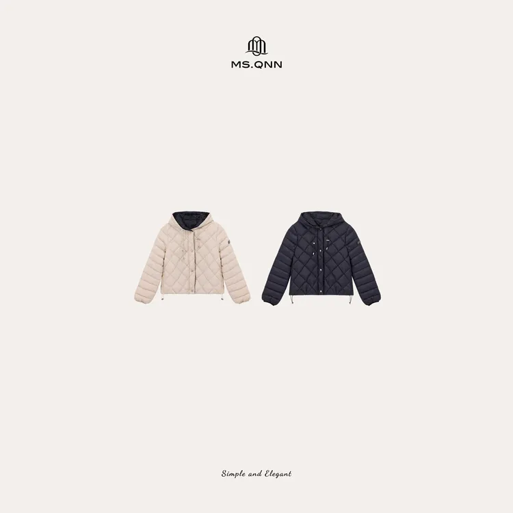 Ms.Qnn“B*C暖冬”90白鹅绒轻便保暖菱型格连帽羽绒服 52C1751 Q姐