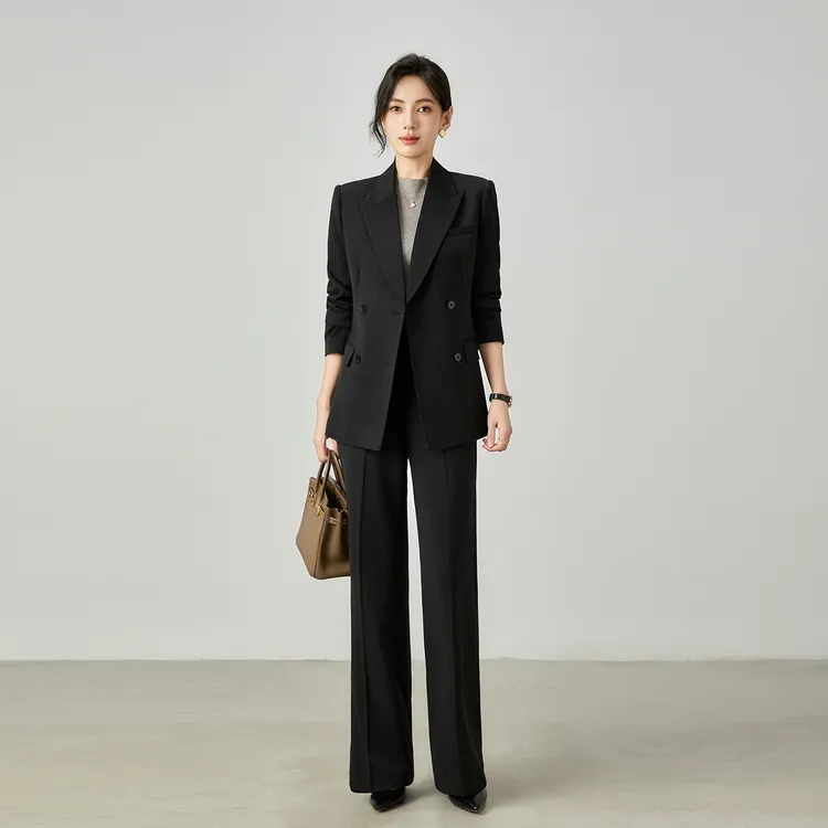 秋冬新款羊毛黑色气质显瘦职业西装套装女商务会议工作装正装西服