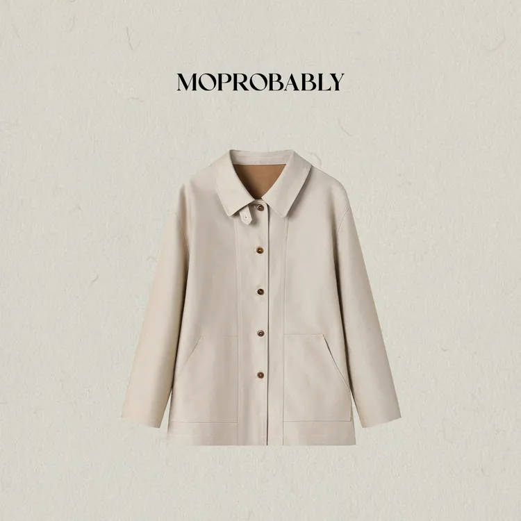 Moprobably李予诺「素杏藏棕」双色棉涤牛仔面料翻领夹克L5357017