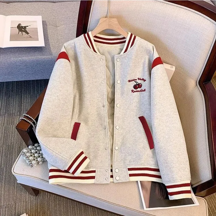 【现货】美式樱桃刺绣女童新款秋冬款外套2025夹棉呢子冬装