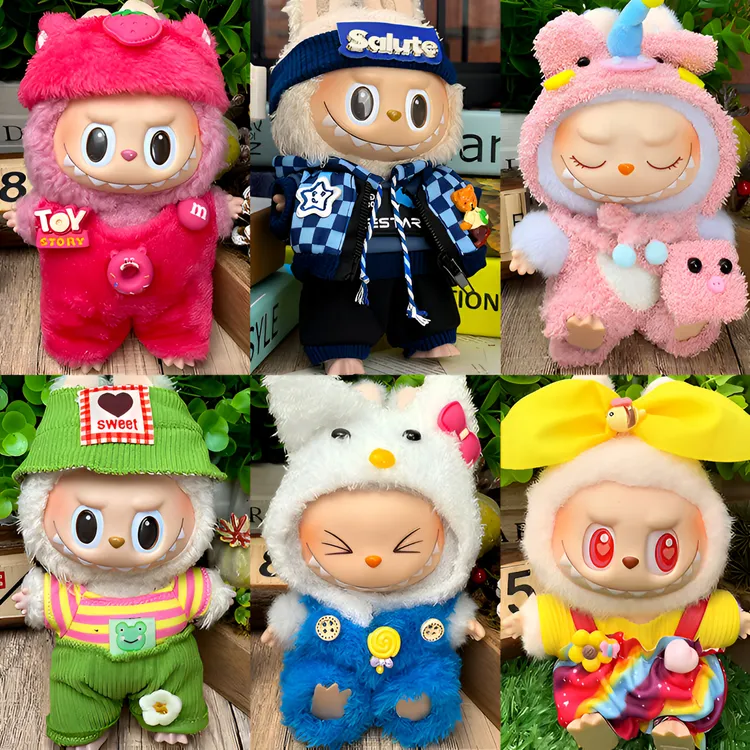 一二代用Labubu娃衣拉布布衣服毛绒搪胶脸摆件