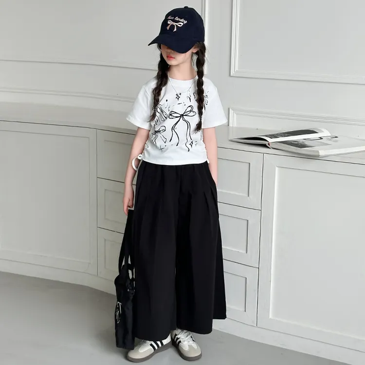 女童夏装套装6-12岁洋气小女孩阔腿裤夏季中大童韩版七分裤两件套