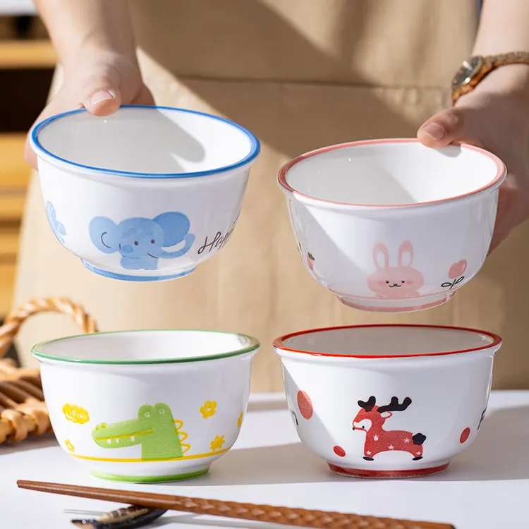 4只装 动物甜心米饭碗四色混装家用陶瓷餐具网红餐具饭碗 
