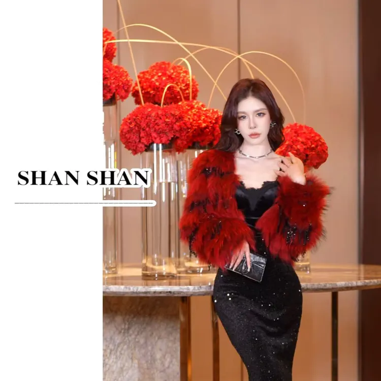 SS姗姗 秋冬轻奢时尚亮片流苏设计高端毛皮草外套 51170525-3445