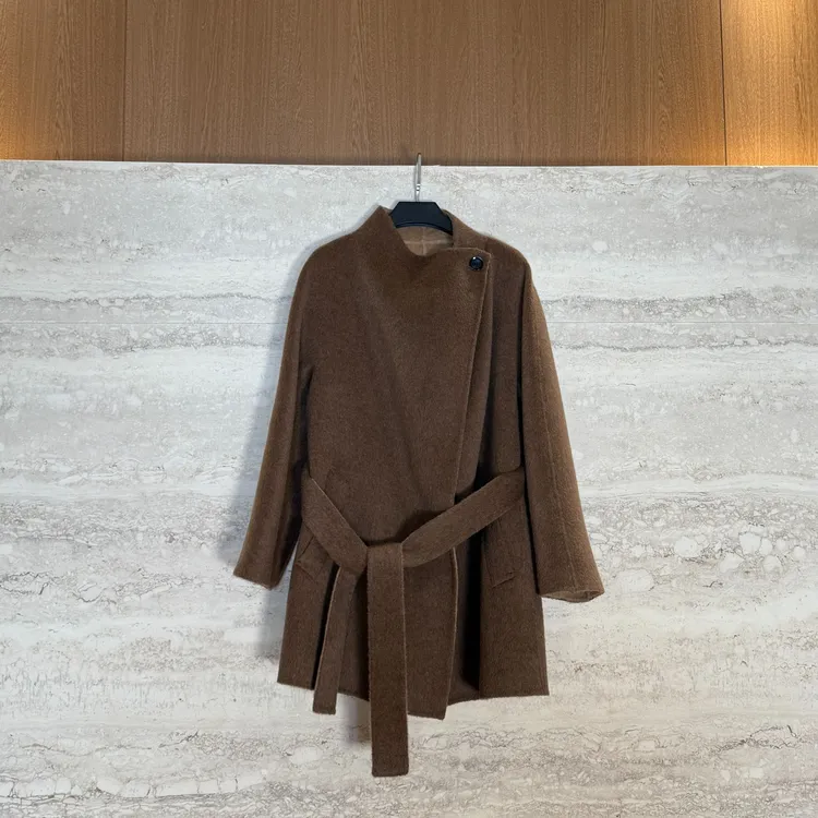 TANTAN 100骆驼绒秋冬气质时尚系带毛呢外套4093