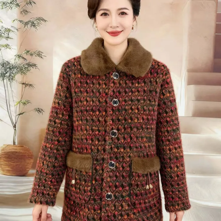 中老年冬季加绒加厚洋气保暖妈妈装外套2025新款正品棉袄棉衣