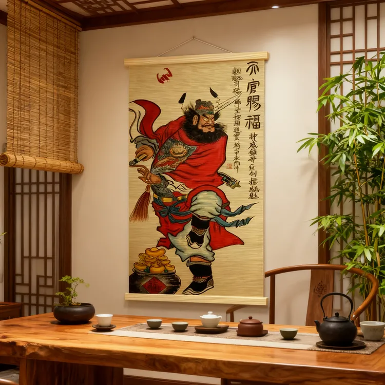 钟馗伏魔竹编挂画辟邪客厅玄关茶室书房装饰画背景墙壁画竹帘挂画