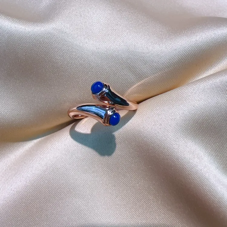 多米尼加蓝珀银镶戒指小众简约时尚气质开口戒银戒可调节个性镶嵌