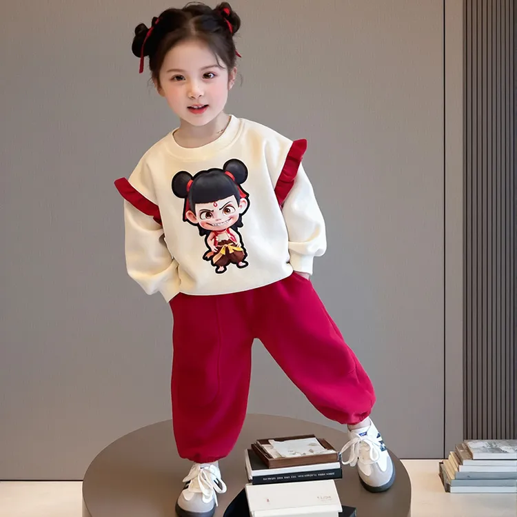 女童哪吒卫衣套装春秋款2025新款儿童运动针织两件套小女孩衣服潮