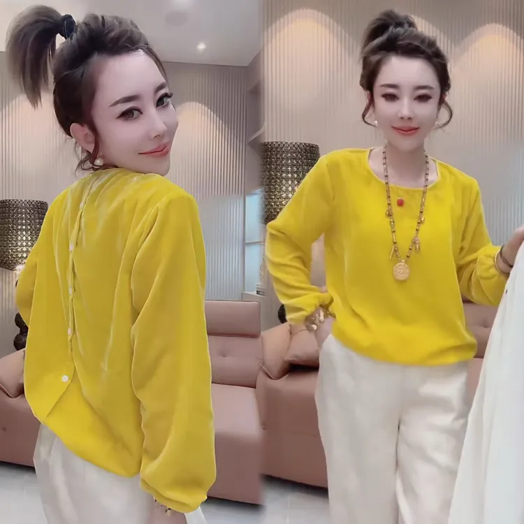 新中式气质长袖薄款黑色彩扣国风时尚女士新款上衣