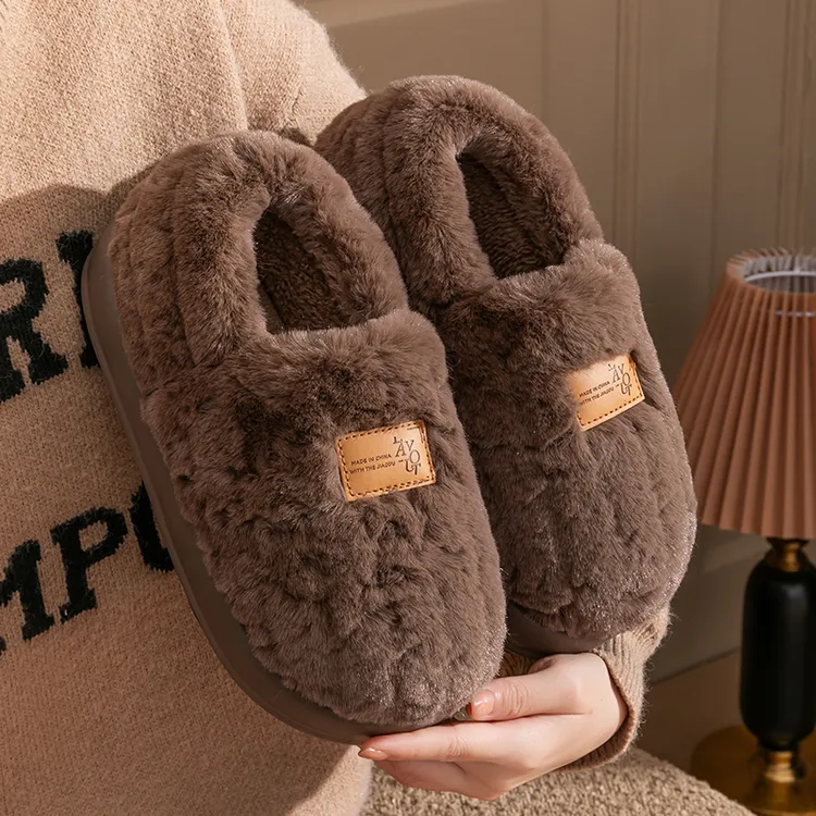 冬季居家棉鞋女士情侣毛绒保暖软底防滑月子包跟加绒厚底棉拖鞋男