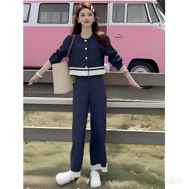 【珊宝专属】时尚牛仔阔腿裤套装女夏季新款洋气减龄牛仔短外套两件