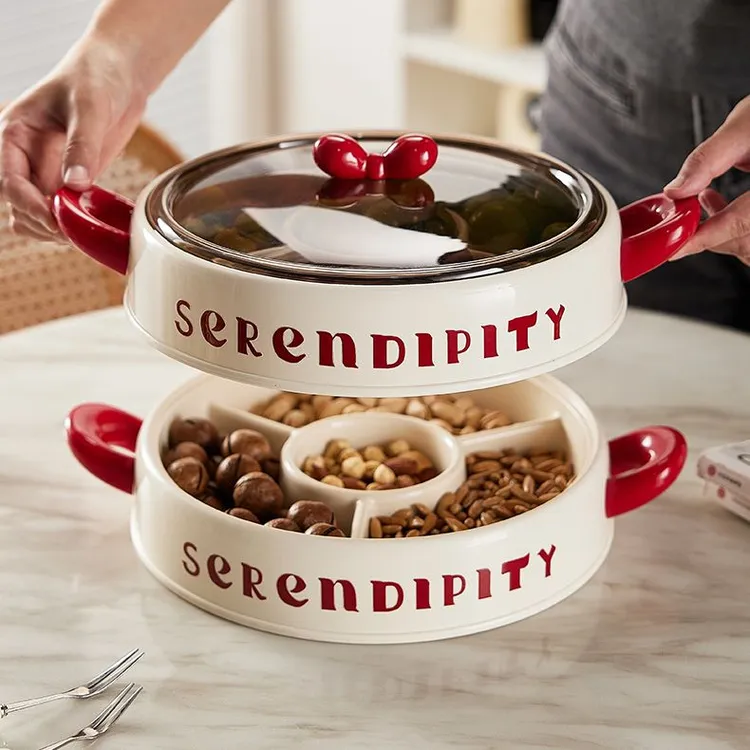 高档干果盘家用客厅茶几分格带盖糖果盒ins风零食摆放盘水果盘