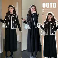 【橙子】孕妇气质春秋款撞色小香风开衫马甲+半高领毛衣连衣裙
