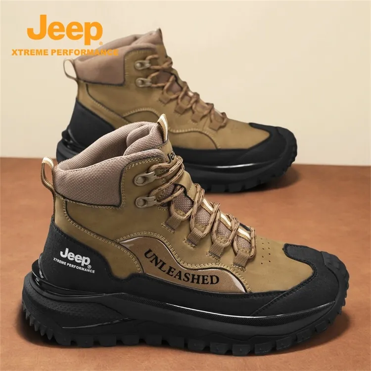 JEEP/吉普秋季新款中帮工装男鞋软面皮户外防滑靴轻便百搭马丁靴