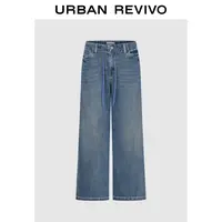 UR2025冬季新款女装休闲后松紧腰抽绳牛仔长裤UYY850263#