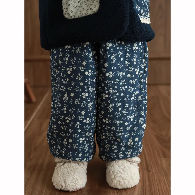 【10/7 20-23:59七折】幼悠女童冬装全棉加绒加厚碎花裤子冬季D4382