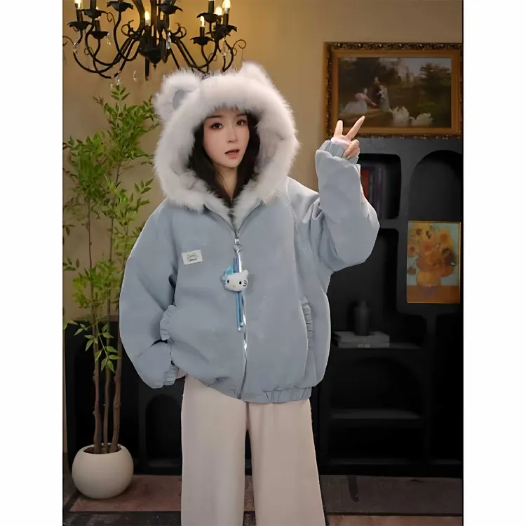 女童加绒加厚双面穿外套2025新款秋冬儿童洋气连帽棉衣中大童冬装