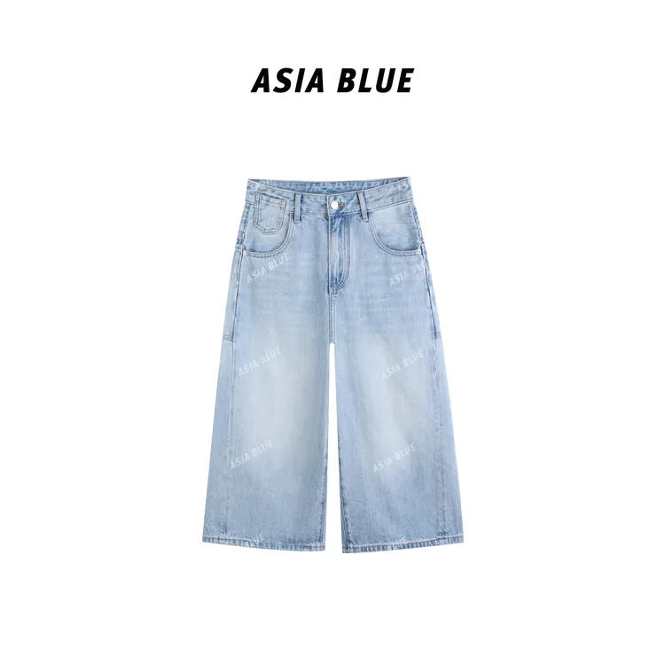 【ASIA BLUE】无弹女时尚洋气八分直筒阔腿牛仔裤YH23015