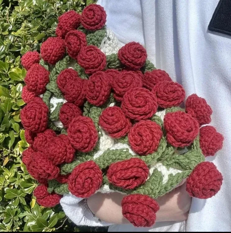 主播同款网红玫瑰花束毯毛线毯子毛毯材料包五股棉含毛线工具教程