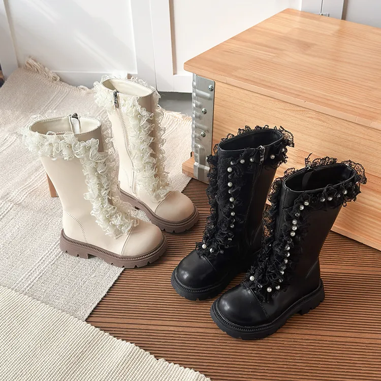 女童公主长筒靴加绒靴子时尚女孩童靴皮靴2025新款儿童极简风冬季