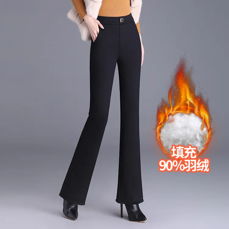 白鸭绒羽绒裤外穿女冬时尚高腰加厚保暖中老年妈妈微喇叭棉裤新款