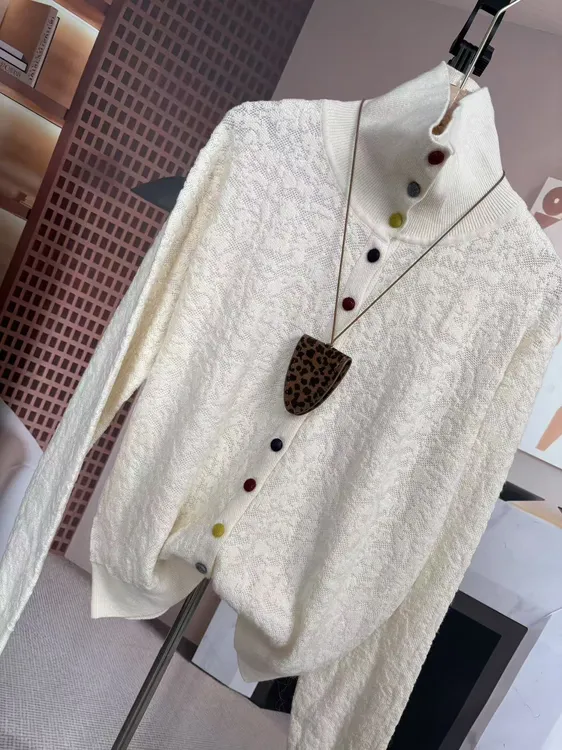 2025秋冬新款高领彩扣针织衫时尚宽松百搭开衫高级气质提花设计