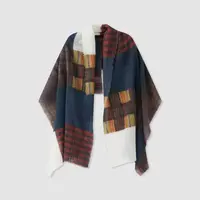 【冬姐自主品牌VOR 100%山羊绒围巾女复古艺术拼色格纹 V25300418