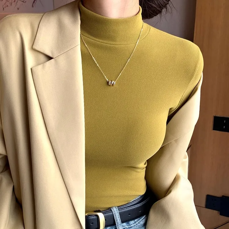 法式螺纹半高领打底衫女内搭秋冬洋气中领长袖上衣2025新款