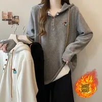 2025秋冬胖mm大码女简约百搭加绒加厚卡通刺绣连帽卫衣上衣21058