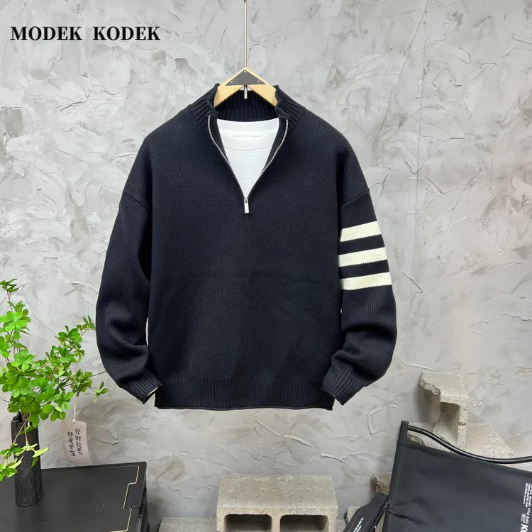 MODEK KODEK秋季新款男宽松保暖毛衣时尚潮牌休闲百搭立领针织衫