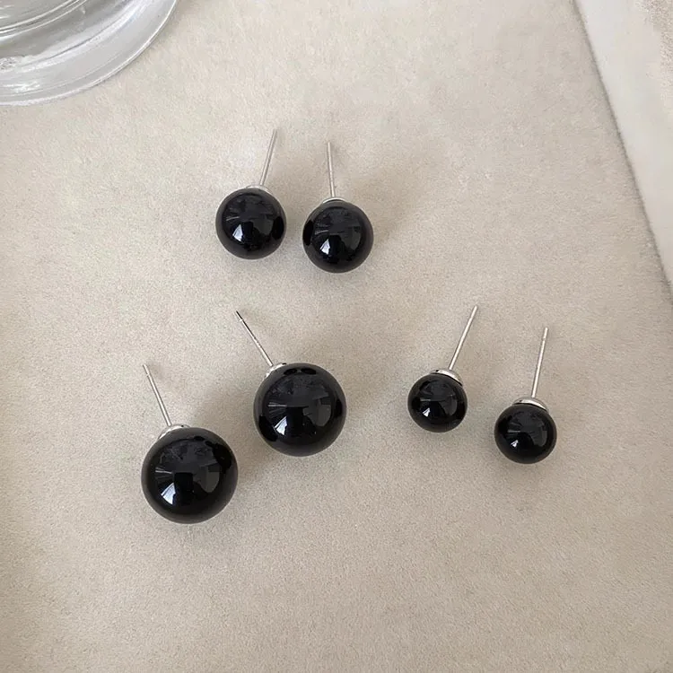 s925银针黑玛瑙耳钉女轻奢小众高级感时尚气质冷淡风耳环耳饰