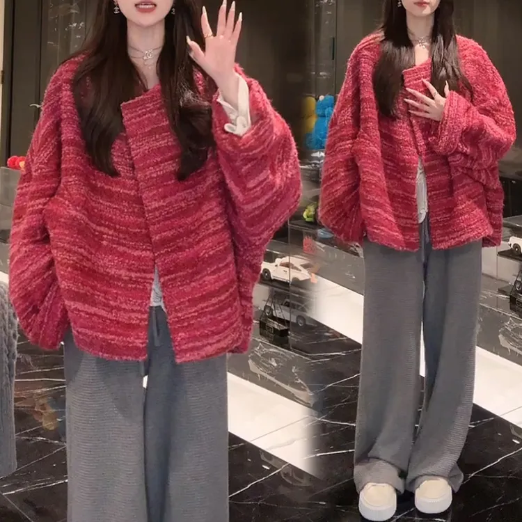 韩版时尚套装设计款时髦感保暖香香风外套显瘦蕾丝上衣条纹阔腿裤
